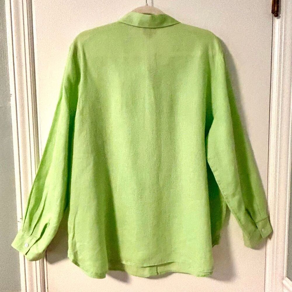 J. Jill L 100% linen summer weight spring green button front shirt - Picture 3 of 8